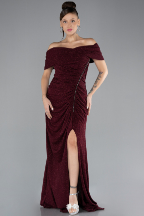 Robe de Soirée Grande Taille Longue Rouge Bordeaux ABU4318