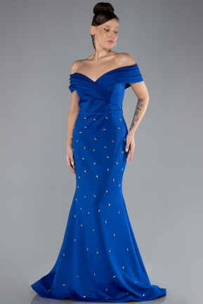 Robe De Fiançailles Grande Taille Longue Bleu Saxe ABU4347