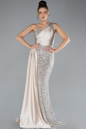 Robe de Soirée Longue Beige ABU4378