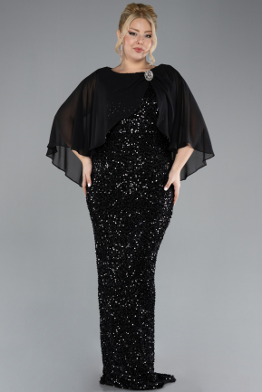 Robe De Soirée Grande Taille Longue Squameuse Noir ABU4354