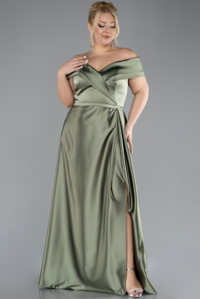 Robe De Soirée Grande Taille Satin Longue Kaki ABU2355