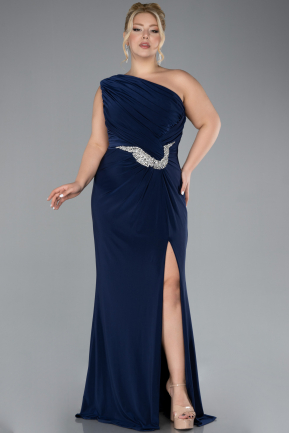 Robe De Fiançailles Grande Taille Longue Bleu Marine ABU4148