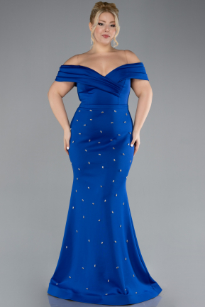 Robe De Fiançailles Grande Taille Longue Bleu Saxe ABU4347