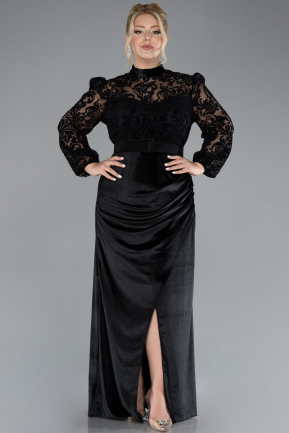 Robe de Soirée Grande Taille Longue Velours Longue Velours Noir ABU4341