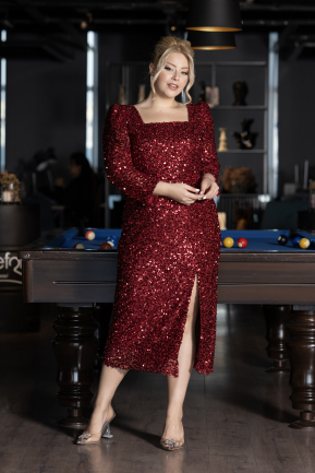 Robe De Invitation Grande Taille Midi Squameuse Rouge ABK2172