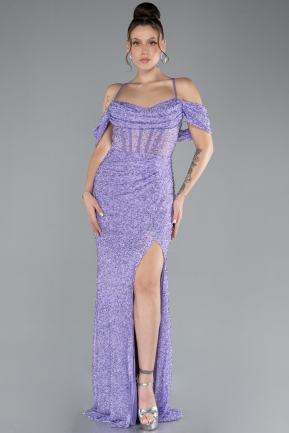 Robe de Soirée Longue Perlé Lilas ABU4394