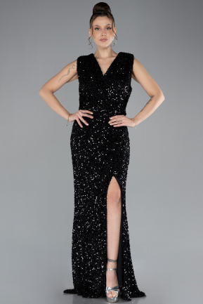 Robe De Fiançailles Grande Taille Longue Noir ABU4401