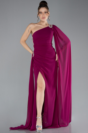 Robe de Soirée Longue Mousseline Prune ABU4406