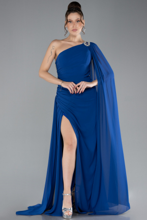 Robe Grande Taille Longue Mousseline Bleu Saxe ABU4407