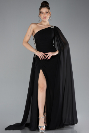 Robe de Soirée Longue Mousseline Noir ABU4406