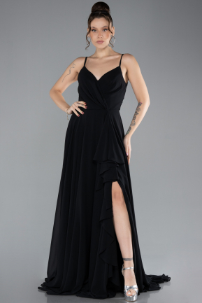 Robe de Soirée Longue Mousseline Noir ABU4412