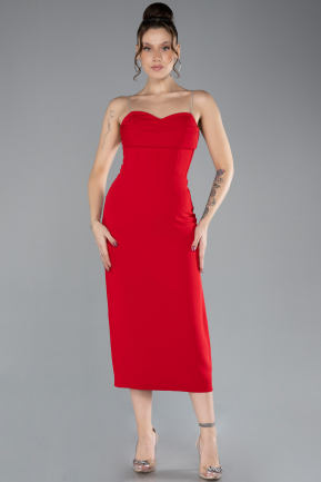 Robe De Invitation Grande Taille Midi Rouge ABK2178