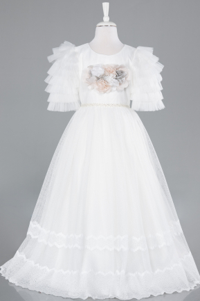 Robe de Soirée Enfants Longue Blanc ABU4414