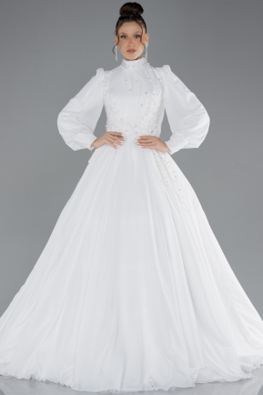 Robe de Mariée Grande Taillev Longue Mousseline Blanc ABU4452