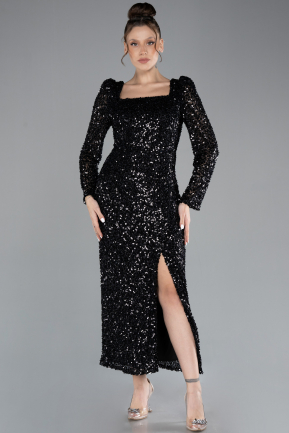 Robe de Cérémonie Midi Squameuse Noir ABK2182