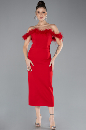 Robe de Cérémonie Midi Rouge ABU4473