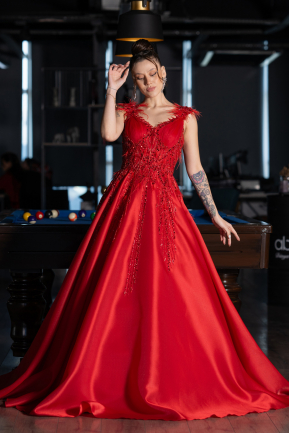 Robe de Fiançailles Design Personnalisé Longue Rouge ABU4436