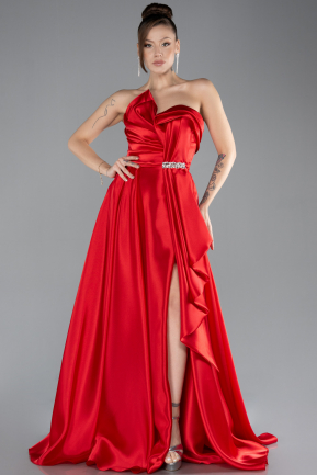 Robe de Soirée Longue Satin Rouge ABU4522