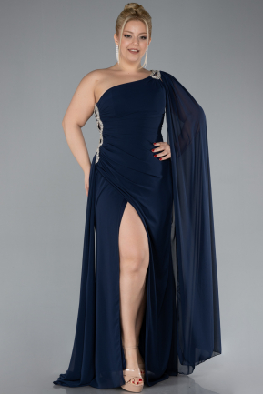 Robe Grande Taille Longue Mousseline Bleu Marine ABU4407