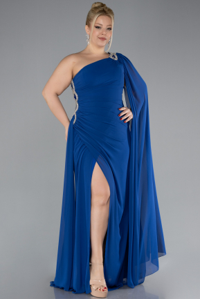 Robe Grande Taille Longue Mousseline Bleu Saxe ABU4407