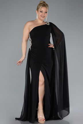 Robe Grande Taille Longue Mousseline Noir ABU4407