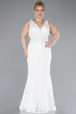 Robe De Mariée Grande Taille Longue Lacé Blanc ABU4504