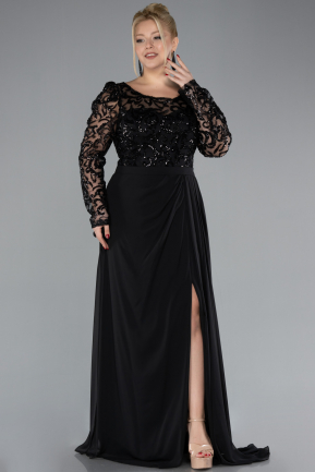 Robe De Fiançailles Grande Taille Longue Mousseline Noir ABU4506