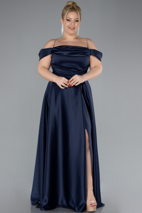 Robe de Soirée Grande Taille Longue Satin Bleu Marine ABU4528