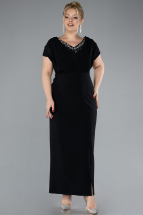 Robe De Invitation Grande Taille Midi Mousseline Noir ABK2191