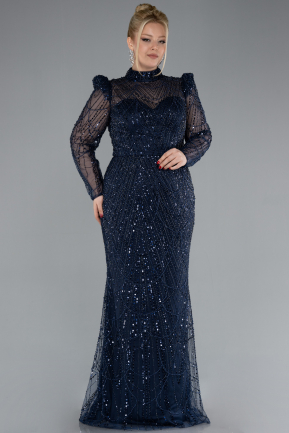 Robe De Fiançailles Grande Taille Longue Bleu Marine ABU4527