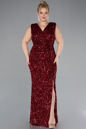 Robe De Fiançailles Grande Taille Longue Rouge Bordeaux ABU4401