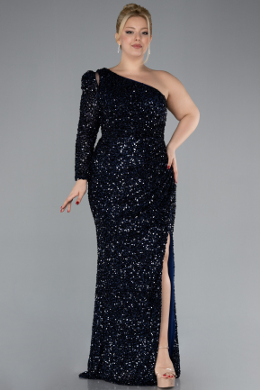 Robe De Fiançailles Grande Taille Longue Bleu Marine ABU4404