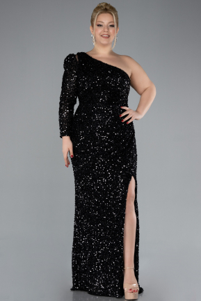 Robe De Fiançailles Grande Taille Longue Noir ABU4404