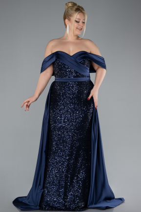 Robe de Soirée Grande Taille Longue Bleu Marine ABU4516