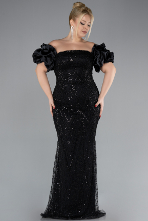 Robe De Fiançailles Grande Taille Longue Perlé Noir ABU4413