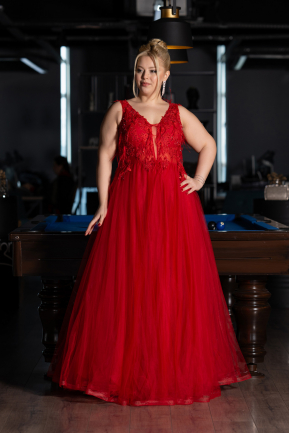 Robe De Fiançailles Grande Taille Longue Rouge ABU3719