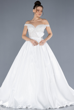 Robe de Mariée Grande Taillev Longue Satin Blanc ABU4581