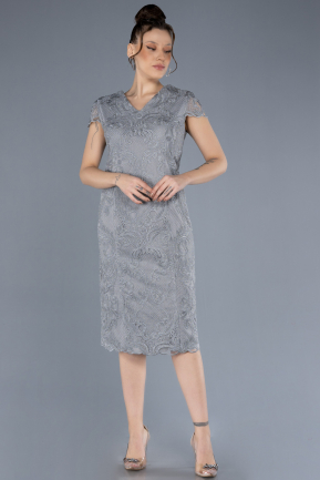 Robe De Invitation Grande Taille Midi Lacé Gris ABK2229