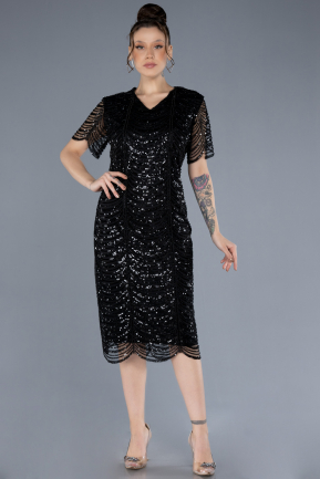 Robe De Invitation Grande Taille Midi Noir ABK2230