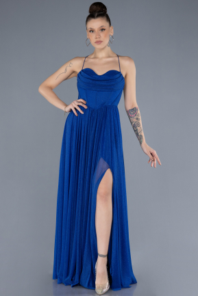 Robe de Soirée Longue Bleu Saxe ABU4596