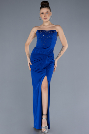 Robe de Soirée Longue Bleu Saxe ABU4602