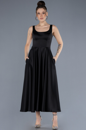 Robe de Cérémonie Midi Satin Noir ABK2234