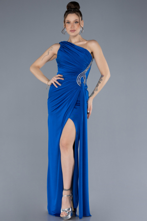 Robe de Soirée Longue Bleu Saxe ABU4611