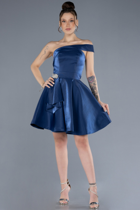 Robe de Cérémonie Courte Satin Bleu Marine ABK2237