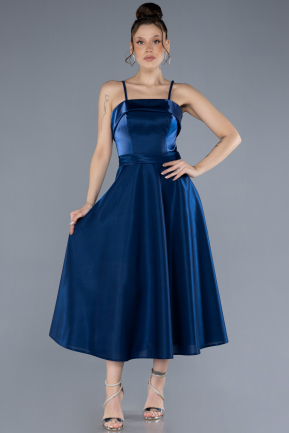 Robe de Cérémonie Midi Satin Bleu Marine ABK2242