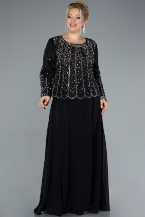 Robe De Soirée Grande Taille Longue Mousseline Noir ABU4629