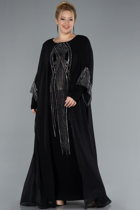 Robe Grande Taille Longue Mousseline Noir ABU4630