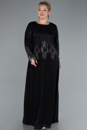 Robe De Soirée Grande Taille Longue Mousseline Noir ABU4631