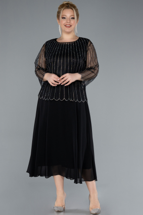 Robe de Soirée Grande Taille Midi Mousseline Noir ABK2244