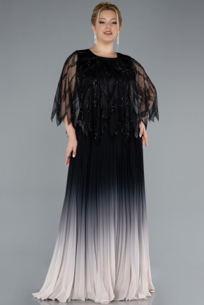 Robe De Soirée Grande Taille Longue Mousseline Noir ABU4633